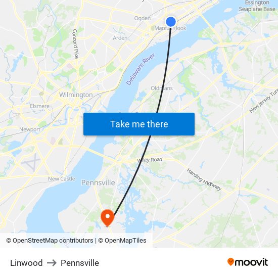 Linwood to Pennsville map