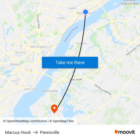 Marcus Hook to Pennsville map