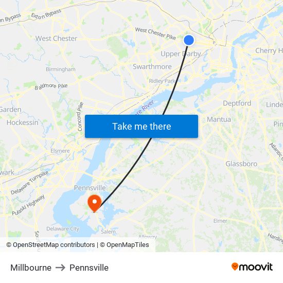 Millbourne to Pennsville map