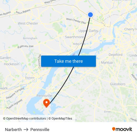 Narberth to Pennsville map