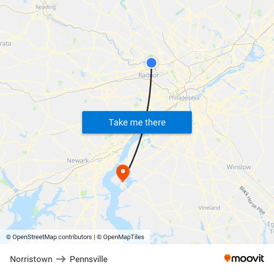 Norristown to Pennsville map