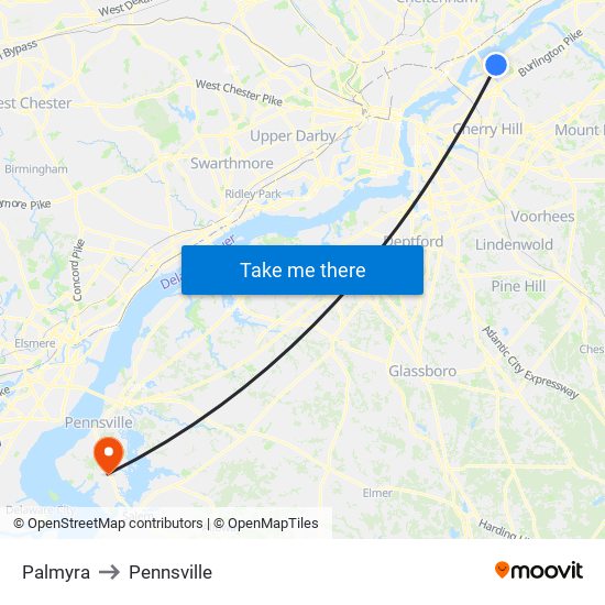 Palmyra to Pennsville map