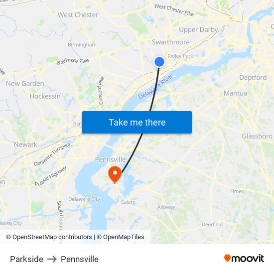 Parkside to Pennsville map