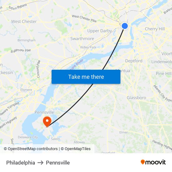 Philadelphia to Pennsville map