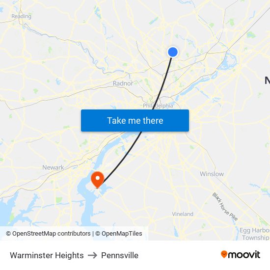 Warminster Heights to Pennsville map