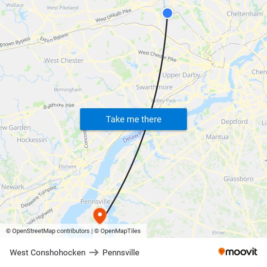 West Conshohocken to Pennsville map