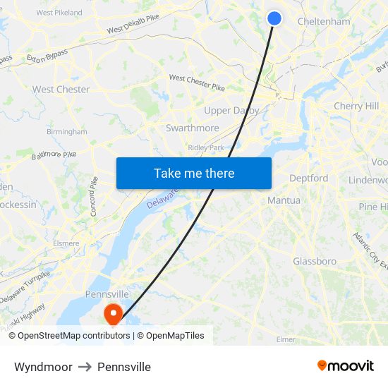 Wyndmoor to Pennsville map