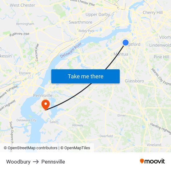 Woodbury to Pennsville map