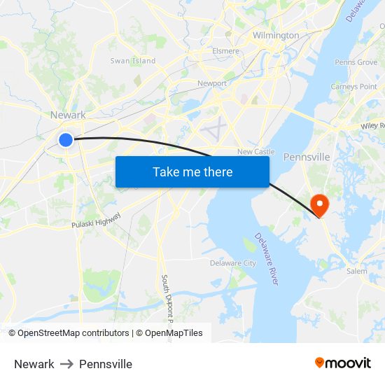 Newark to Pennsville map