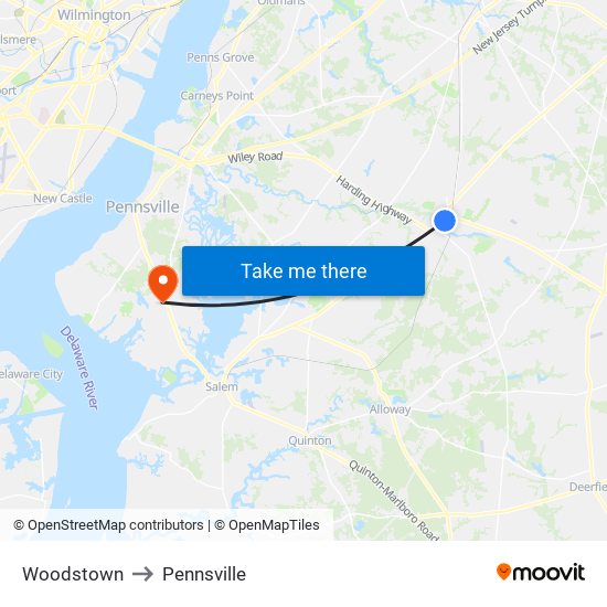 Woodstown to Pennsville map