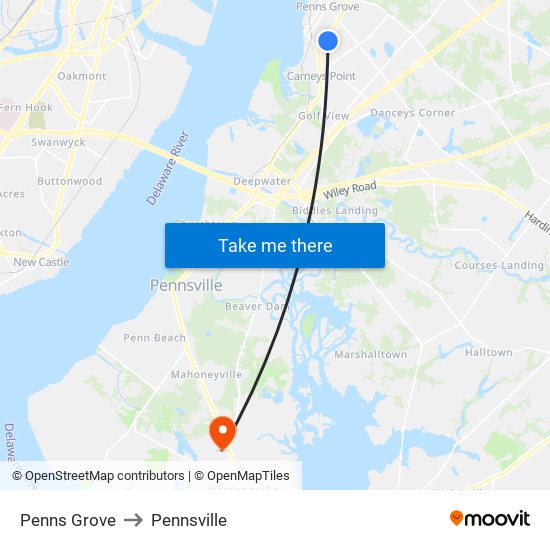 Penns Grove to Pennsville map