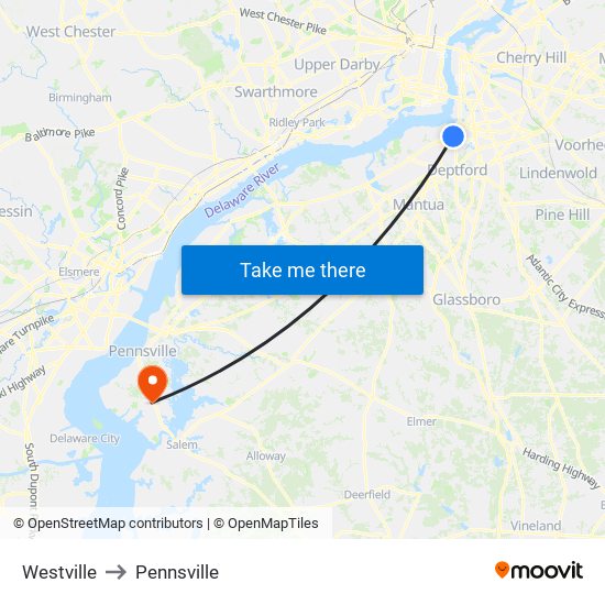 Westville to Pennsville map