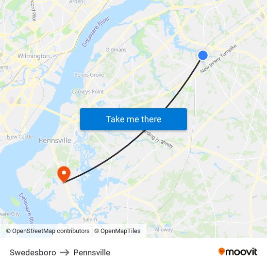 Swedesboro to Pennsville map
