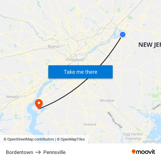 Bordentown to Pennsville map