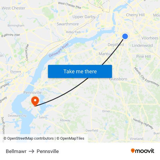 Bellmawr to Pennsville map