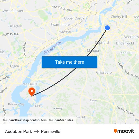 Audubon Park to Pennsville map