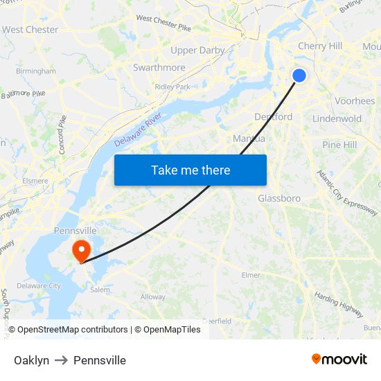 Oaklyn to Pennsville map