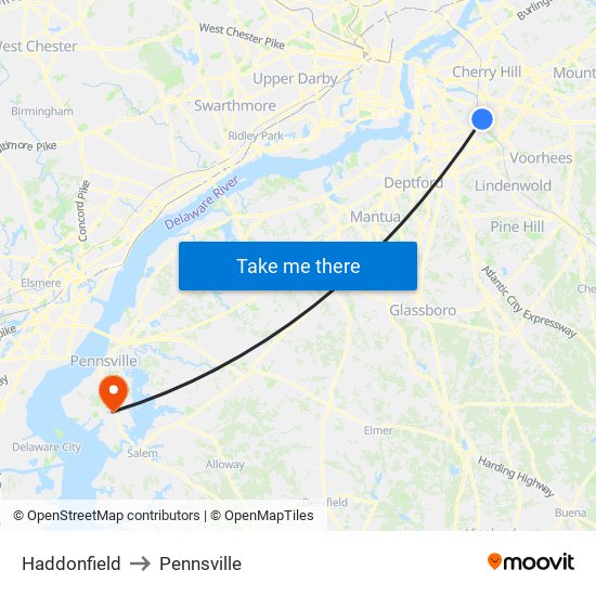 Haddonfield to Pennsville map