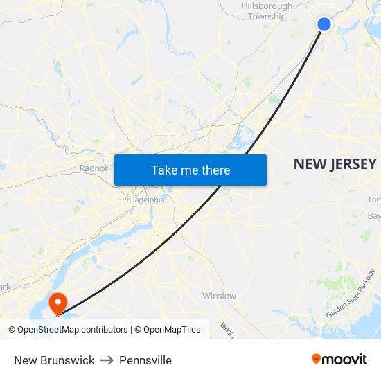 New Brunswick to Pennsville map