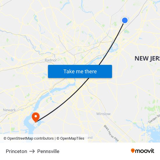 Princeton to Pennsville map