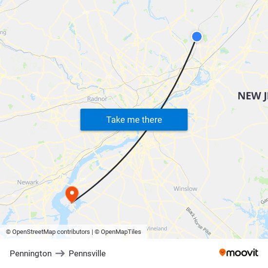 Pennington to Pennsville map