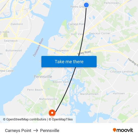 Carneys Point to Pennsville map
