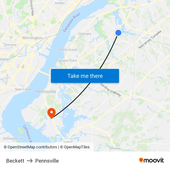 Beckett to Pennsville map