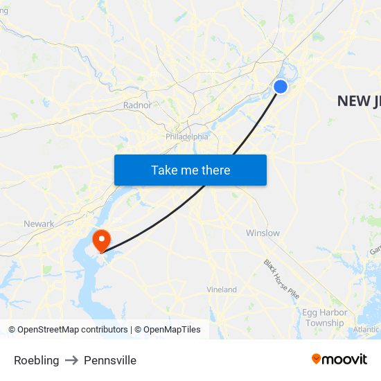 Roebling to Pennsville map