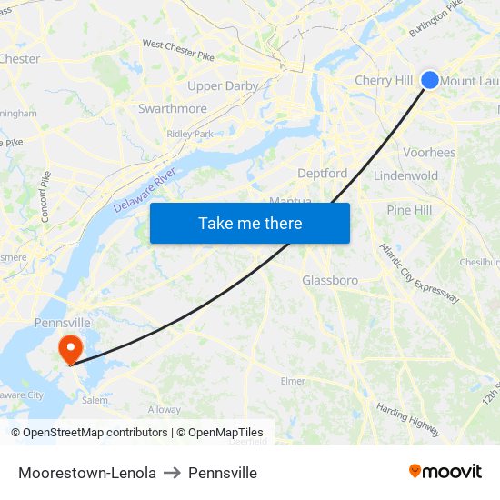 Moorestown-Lenola to Pennsville map