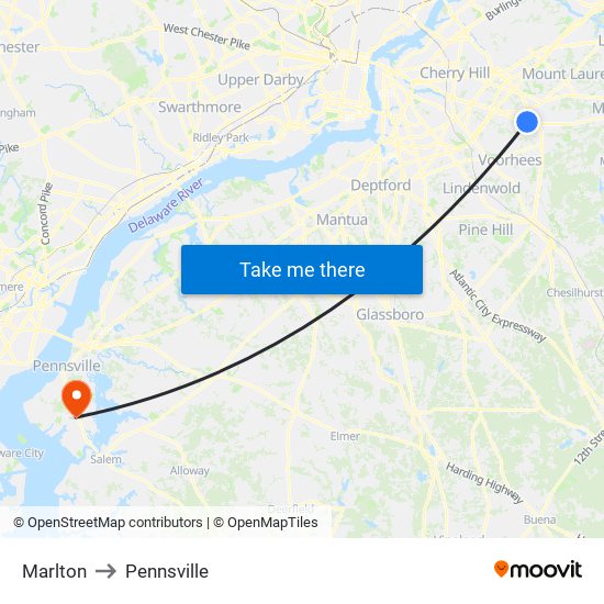 Marlton to Pennsville map