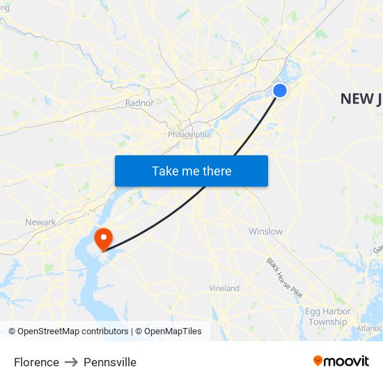 Florence to Pennsville map