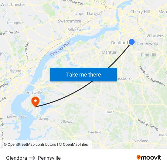 Glendora to Pennsville map