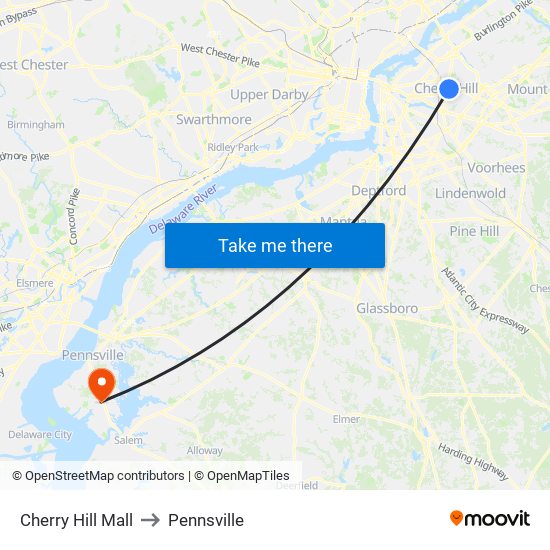Cherry Hill Mall to Pennsville map