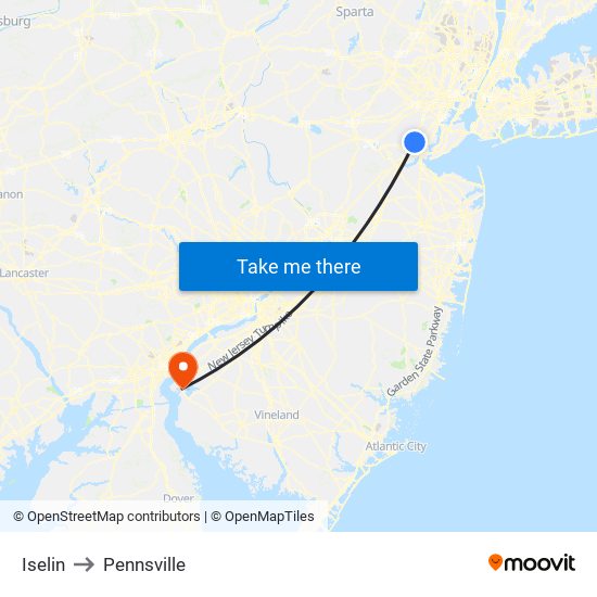 Iselin to Pennsville map