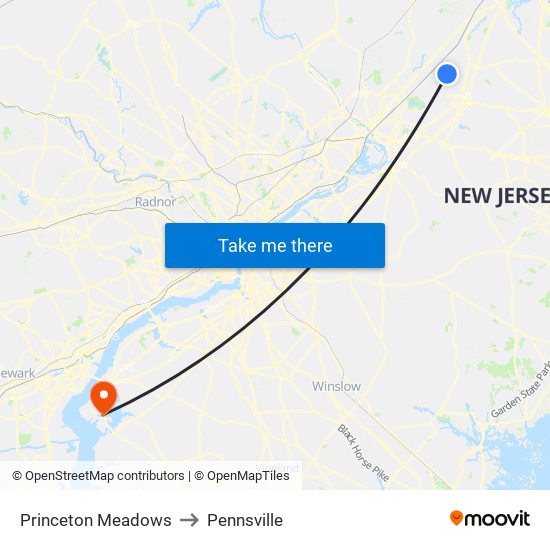 Princeton Meadows to Pennsville map