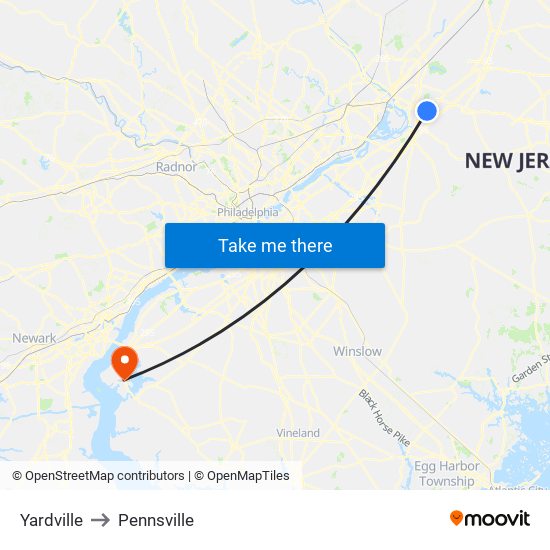 Yardville to Pennsville map