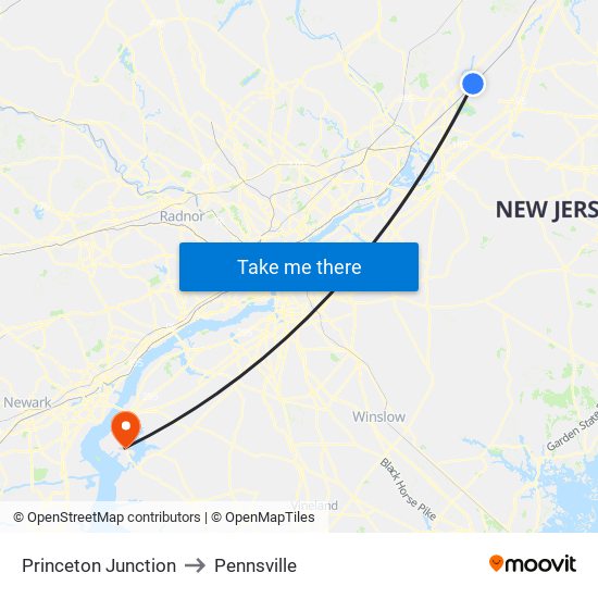 Princeton Junction to Pennsville map