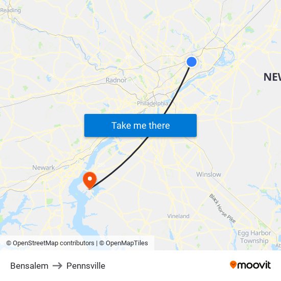Bensalem to Pennsville map