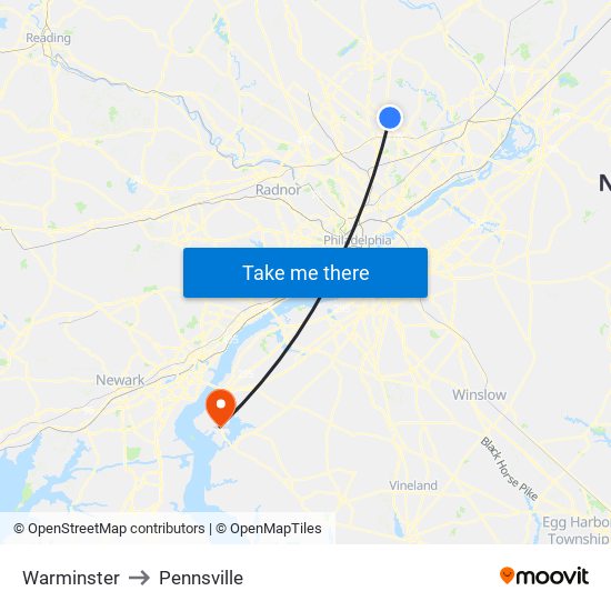 Warminster to Pennsville map