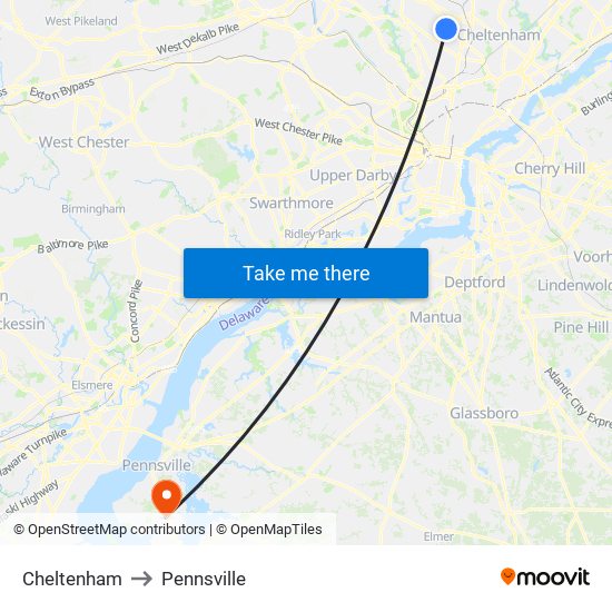 Cheltenham to Pennsville map
