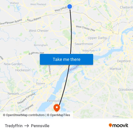 Tredyffrin to Pennsville map