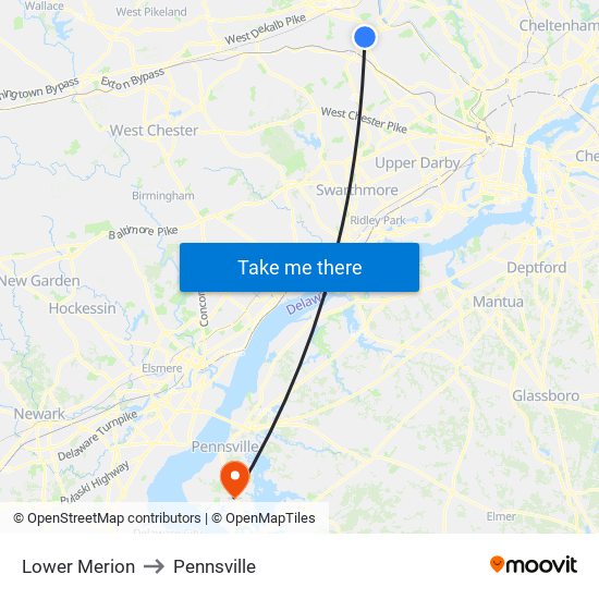 Lower Merion to Pennsville map