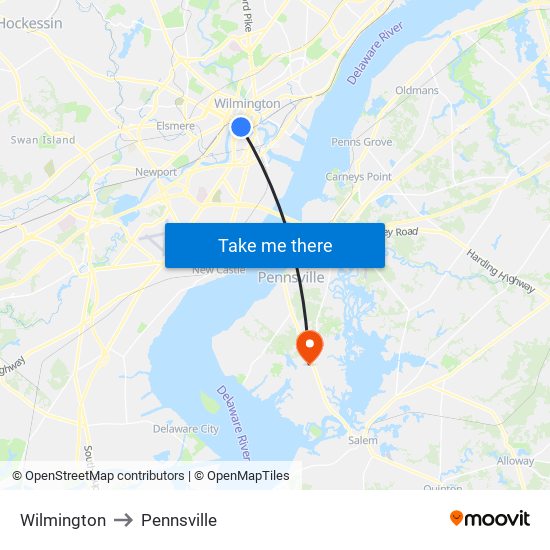 Wilmington to Pennsville map