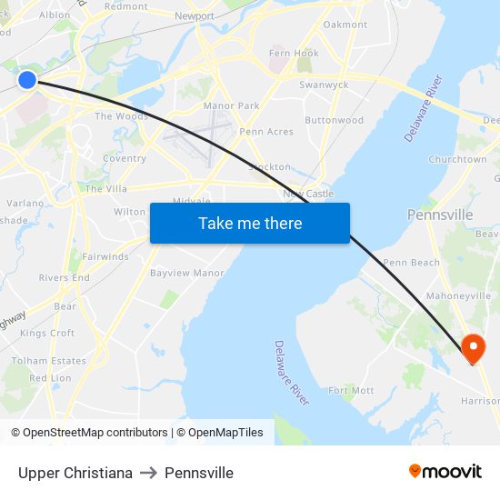 Upper Christiana to Pennsville map