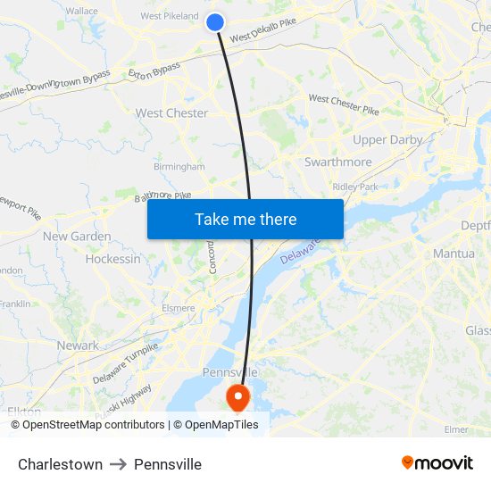 Charlestown to Pennsville map