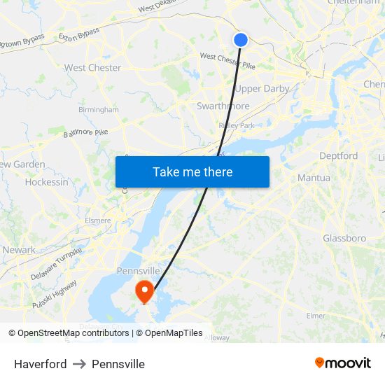 Haverford to Pennsville map