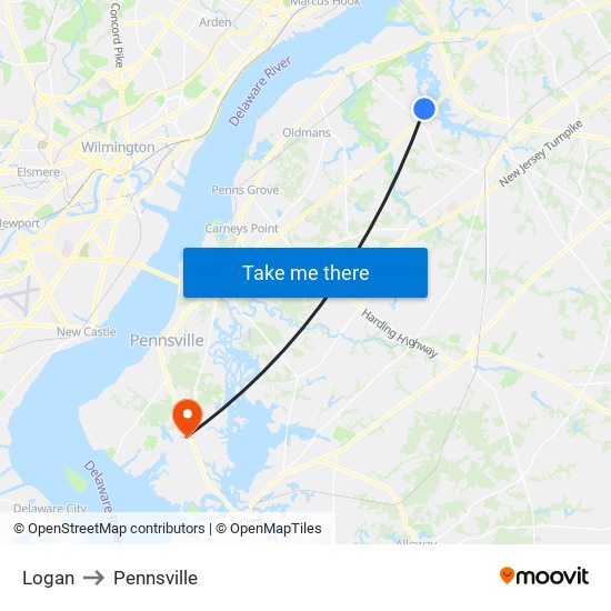 Logan to Pennsville map