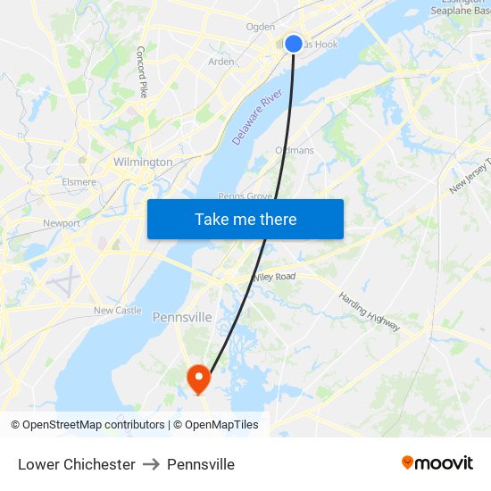 Lower Chichester to Pennsville map