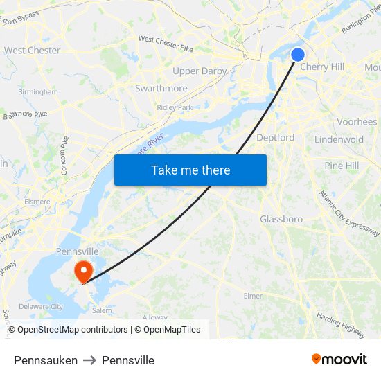 Pennsauken to Pennsville map