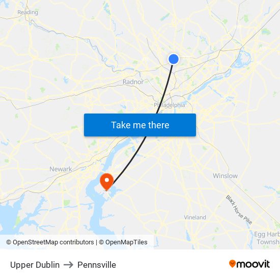 Upper Dublin to Pennsville map